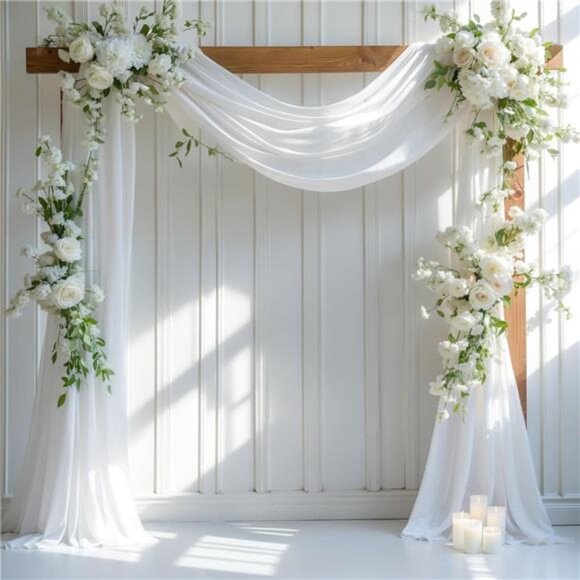 Wedding Arch Draping Fabric, 1 Panel 28" x 19Ft White Wedding Arch Drapes Sheer - Picture 1 of 7